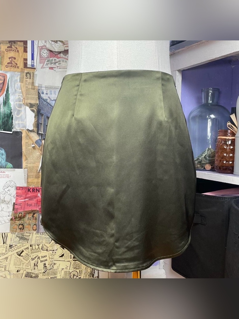 Forever 21 Green Satin Mini Skirt